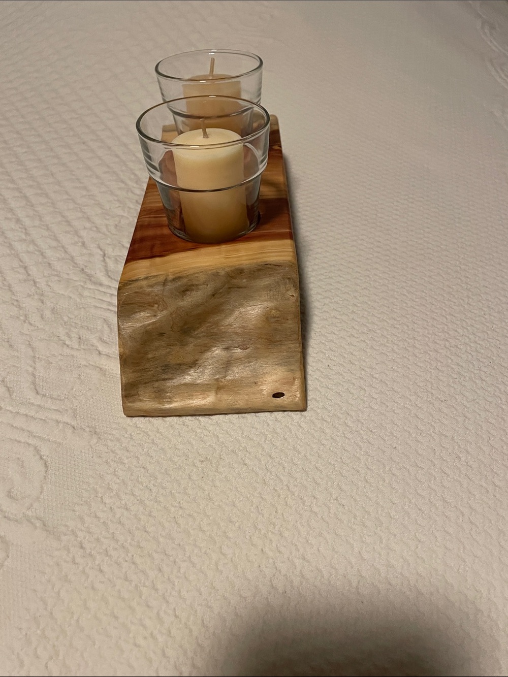 Natural Cedar Wood Double Votive Candle Holder - Unbranded, Brown - Picture 2 of 4